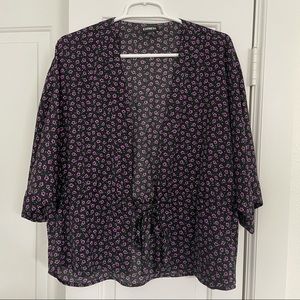 EXPRESS Purple & Black Floral Tie-Front Top